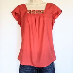 Ann Taylor Loft embellished‎ top w/ cap sleeves